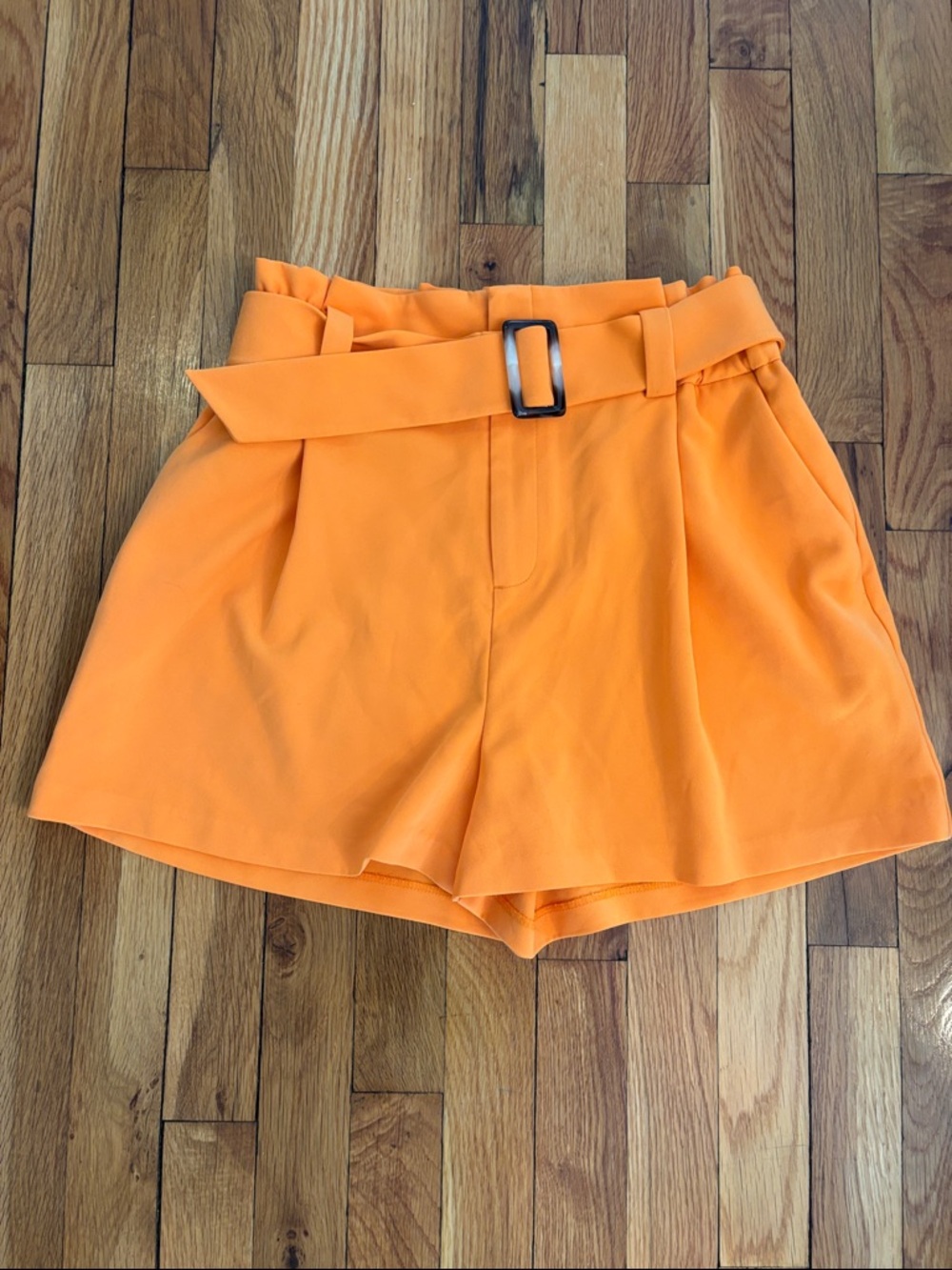 High-Waist Belted Orange Women's Shorts (1)